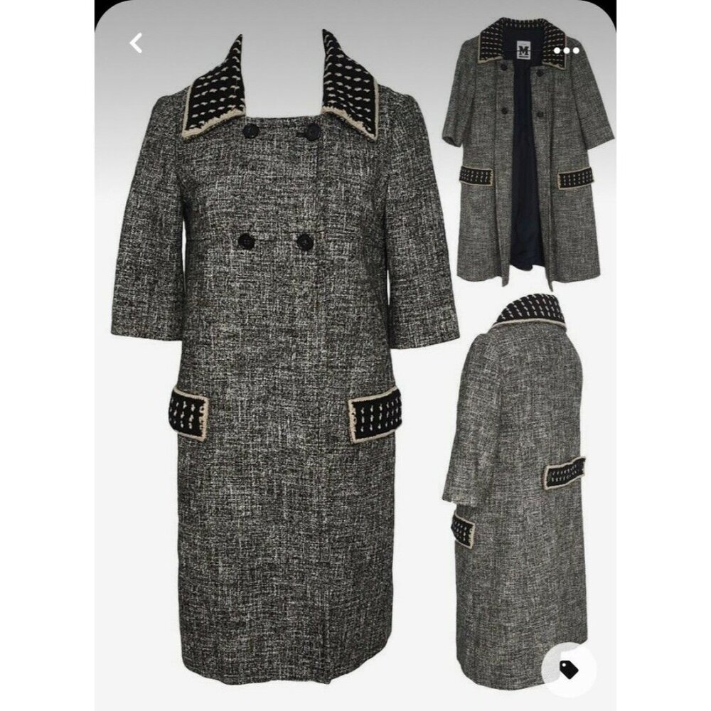 $1195 New M Missoni 42 6 Tweed Car Coat Crochet Trim Jacket Gray Black Pea